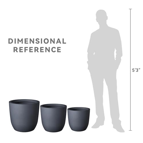 Kante 20",16.5",13.4" Dia Round Concrete Planters (Set of 3), Outdoor Indoor Modern Decorative Plant Pots with Drainage Hole & Rubber Plug for Home & Garden, Charcoal