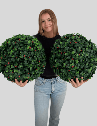 365 Curb Appeal Topiary ball 16" size large- Set of 2 Large Holly Topiary Balls