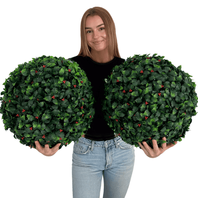 365 Curb Appeal Topiary ball 16" size large- Set of 2 Large Holly Topiary Balls