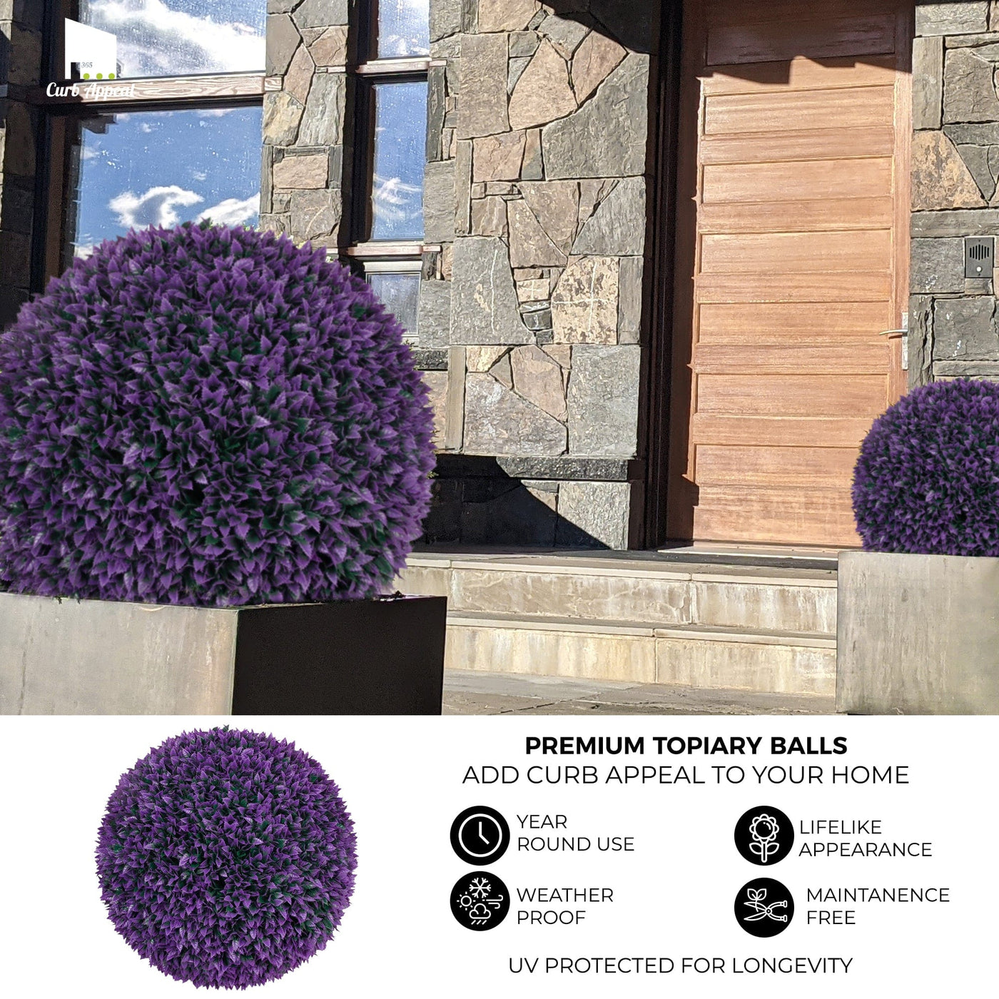 365 Curb Appeal Topiary ball 16" Size Large - Set of 2 Large Jagged Purple Leaf Topiary Balls