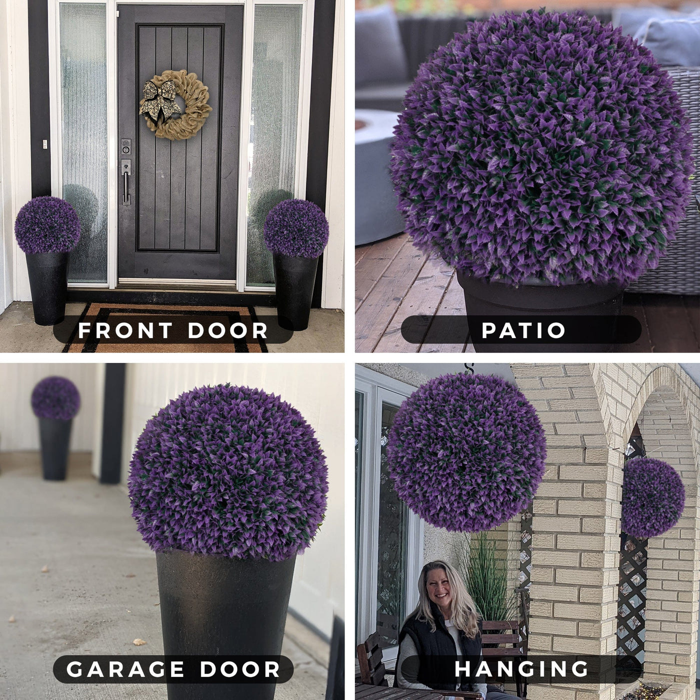 365 Curb Appeal Topiary ball 16" Size Large - Set of 2 Large Jagged Purple Leaf Topiary Balls