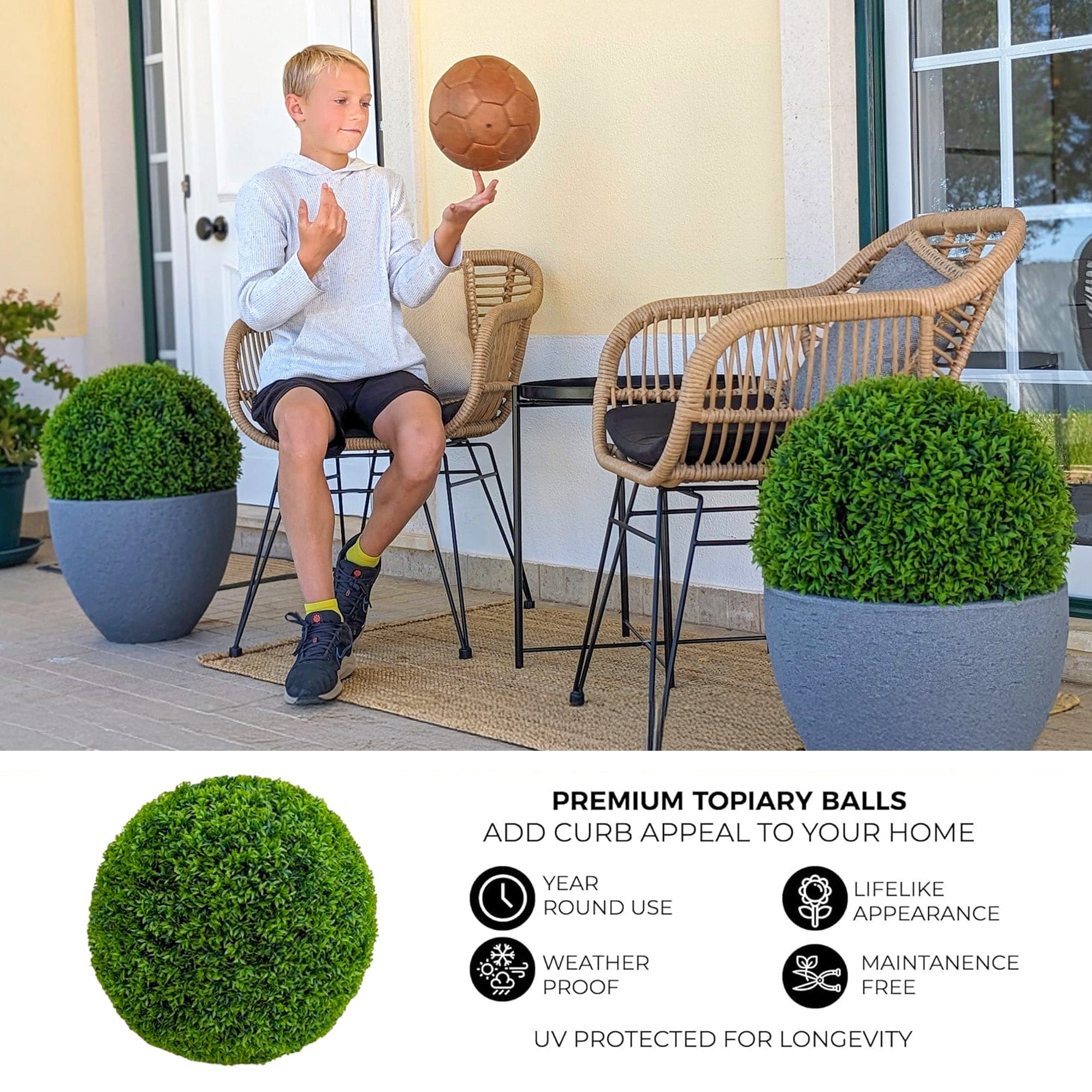 365 Curb Appeal Topiary ball 2 PACK (4 halves) 16” Pair of Large - Better Than A Boxwood Topiary Balls