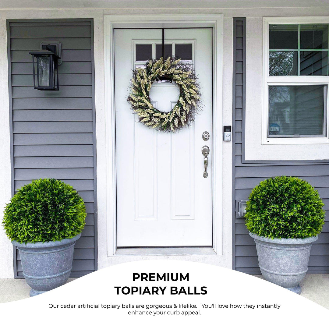 2-Pack Artificial Topiary Cedar Trees, 23.6" UV Resistant | Faux Boxwood Ball Shrubs For Outdoor & Indoor Decor
