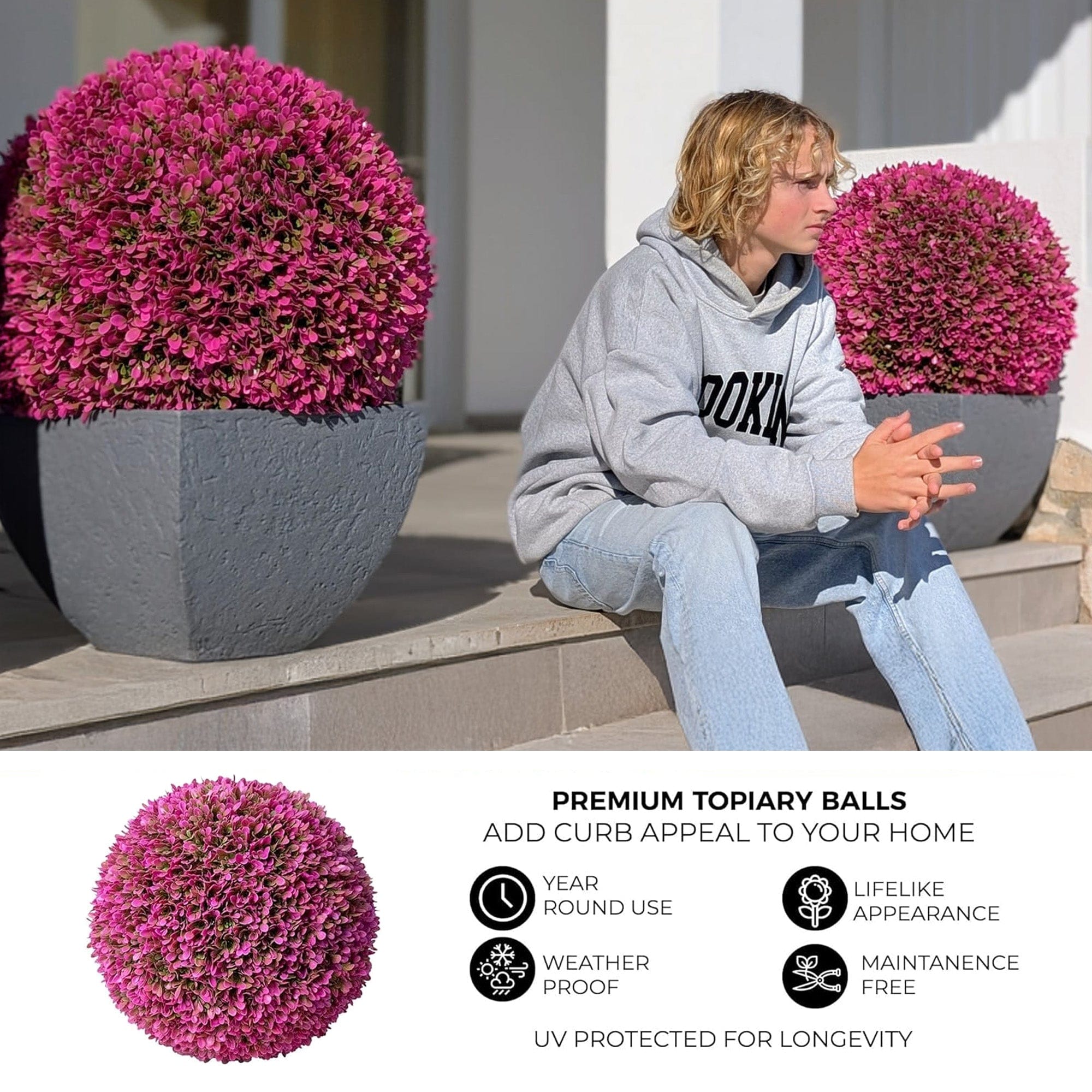 365 Curb Appeal Topiary ball 23" XL - Hot Pink Topiary Balls
