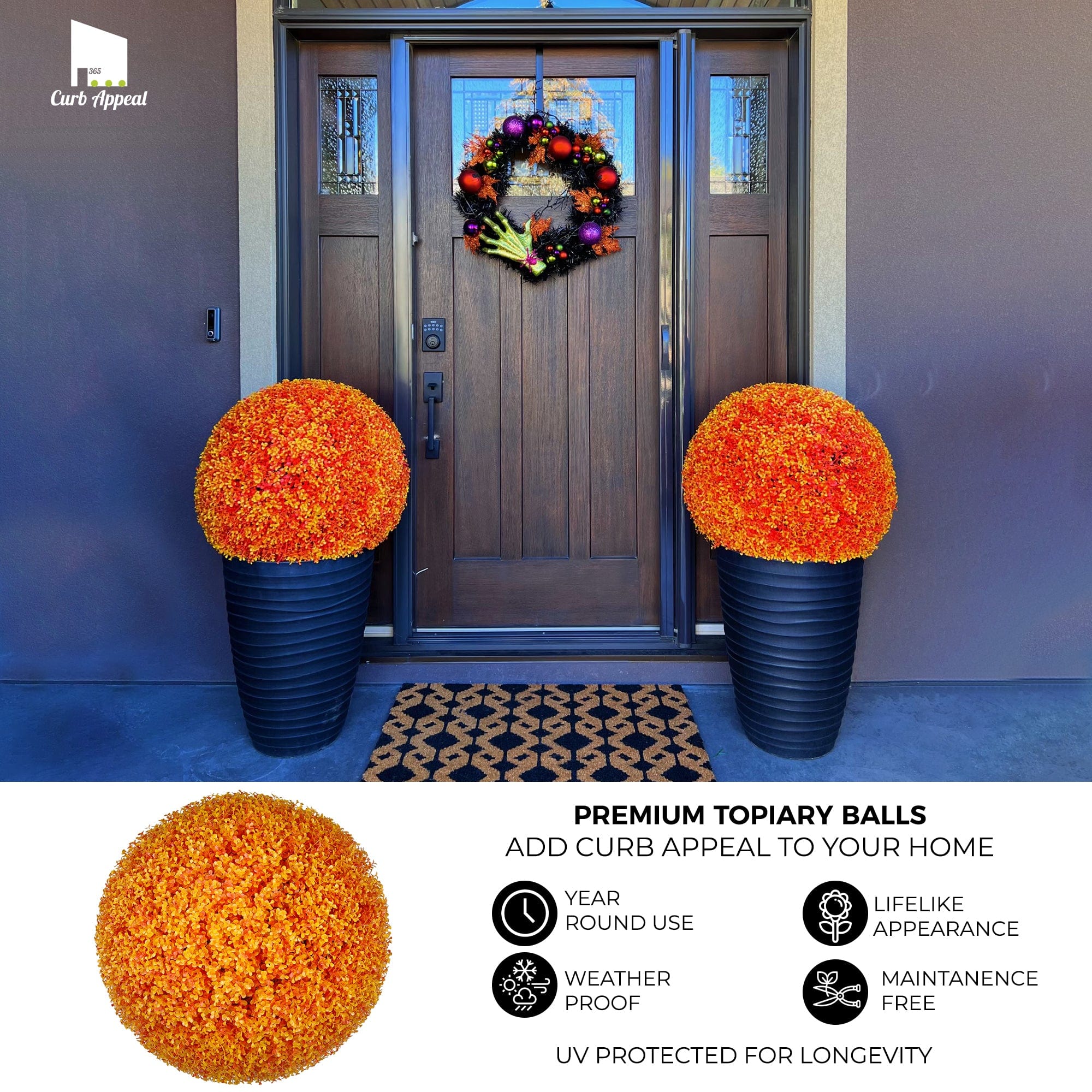 365 Curb Appeal Topiary ball 23" XL Orange Eucalyptus Topiary Ball