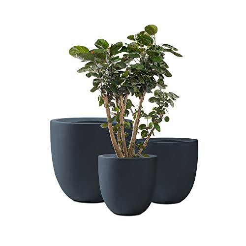 Kante 20",16.5",13.4" Dia Round Concrete Planters (Set of 3), Outdoor Indoor Modern Decorative Plant Pots with Drainage Hole & Rubber Plug for Home & Garden, Charcoal