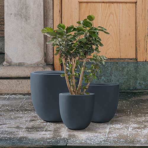 Kante 20",16.5",13.4" Dia Round Concrete Planters (Set of 3), Outdoor Indoor Modern Decorative Plant Pots with Drainage Hole & Rubber Plug for Home & Garden, Charcoal