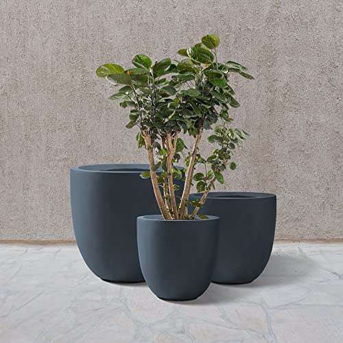 Kante 20",16.5",13.4" Dia Round Concrete Planters (Set of 3), Outdoor Indoor Modern Decorative Plant Pots with Drainage Hole & Rubber Plug for Home & Garden, Charcoal