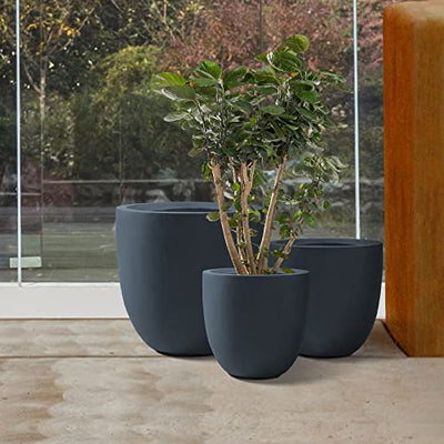 Kante 20",16.5",13.4" Dia Round Concrete Planters (Set of 3), Outdoor Indoor Modern Decorative Plant Pots with Drainage Hole & Rubber Plug for Home & Garden, Charcoal