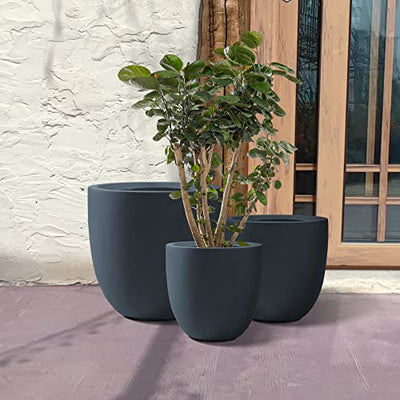 Kante 20",16.5",13.4" Dia Round Concrete Planters (Set of 3), Outdoor Indoor Modern Decorative Plant Pots with Drainage Hole & Rubber Plug for Home & Garden, Charcoal