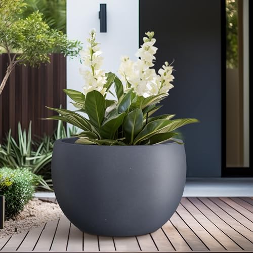 Kante 19.9" Dia Round Concrete Planter, Outdoor/Indoor Large Bowl Plant Pots with Drainage Hole and Rubber Plug for Garden Patio Balcony Home, Charcoal