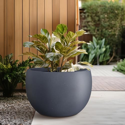 Kante 19.9" Dia Round Concrete Planter, Outdoor/Indoor Large Bowl Plant Pots with Drainage Hole and Rubber Plug for Garden Patio Balcony Home, Charcoal