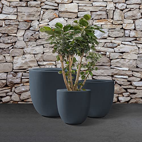 Kante 20",16.5",13.4" Dia Round Concrete Planters (Set of 3), Outdoor Indoor Modern Decorative Plant Pots with Drainage Hole & Rubber Plug for Home & Garden, Charcoal