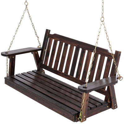 Anraja Anraja Wooden Porch Swing 2-Seater, Bench Swing with Hanging Chains, Heavy Duty 800 LBS, for Outdoor Patio Garden Yard,4 Ft,Brown