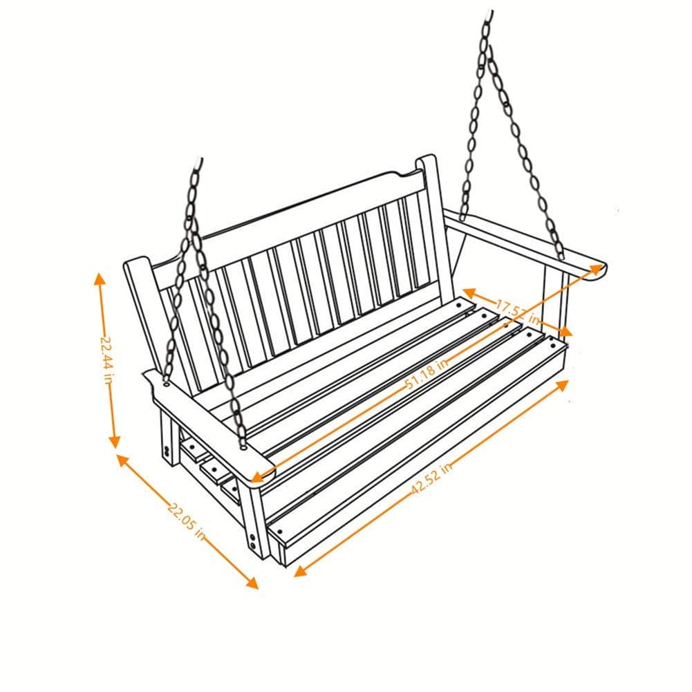 Anraja Anraja Wooden Porch Swing 2-Seater, Bench Swing with Hanging Chains, Heavy Duty 800 LBS, for Outdoor Patio Garden Yard,4 Ft,Brown