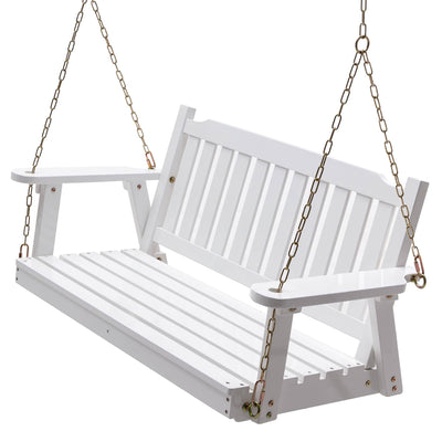 Anraja Anraja Wooden Porch Swing 2-Seater, Bench Swing with Hanging Chains, Heavy Duty 800 LBS, for Outdoor Patio Garden Yard,4 Ft,White