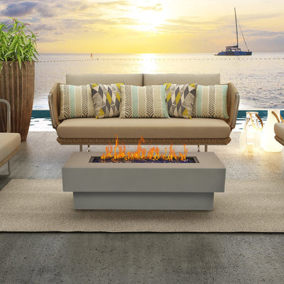 BAIDE HOME BAIDE HOME Outdoor Low Profile Fire Table, 48-inch Rectangle Propane Gas Fire Pit Table, 50,000 BTU Modern Firepit w/Lid, Fire Glass, Cover, Pre-Attached 10ft Propane Hose, Flint Gray