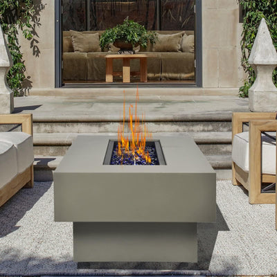 BAIDE HOME BAIDE HOME Outdoor Low Profile Fire Table, 48-inch Rectangle Propane Gas Fire Pit Table, 50,000 BTU Modern Firepit w/Lid, Fire Glass, Cover, Pre-Attached 10ft Propane Hose, Flint Gray