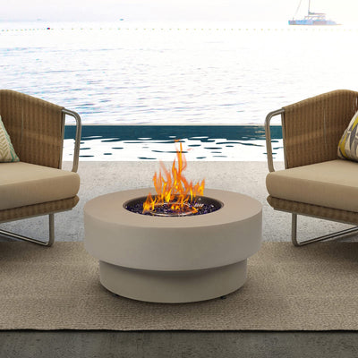 BAIDE HOME BAIDE Home Propane Outdoor Fire Pit Table, Flint & Concrete Look 33-inch Round Patio Gas Fire Table 50,000 BTU w/Lid, Fire Glass, Heavy Duty Rain Cover, Pre-Attached 10ft Propane Hose