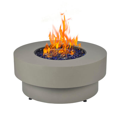 BAIDE HOME BAIDE Home Propane Outdoor Fire Pit Table, Flint & Concrete Look 33-inch Round Patio Gas Fire Table 50,000 BTU w/Lid, Fire Glass, Heavy Duty Rain Cover, Pre-Attached 10ft Propane Hose