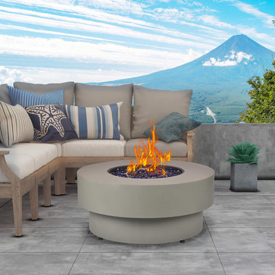 BAIDE HOME BAIDE Home Propane Outdoor Fire Pit Table, Flint & Concrete Look 33-inch Round Patio Gas Fire Table 50,000 BTU w/Lid, Fire Glass, Heavy Duty Rain Cover, Pre-Attached 10ft Propane Hose