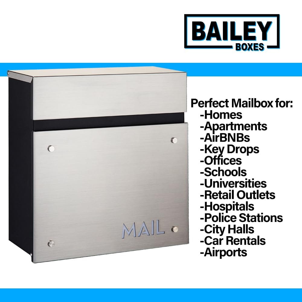 BAILEY BOXES Wall-Mounted Modern Locking Mailbox from Bailey Boxes: Enhance Your Home with The Dalton - 14.25" H x 14" W x 5.75" D. Elevate Your Space with This Stylish and Secure Addition.