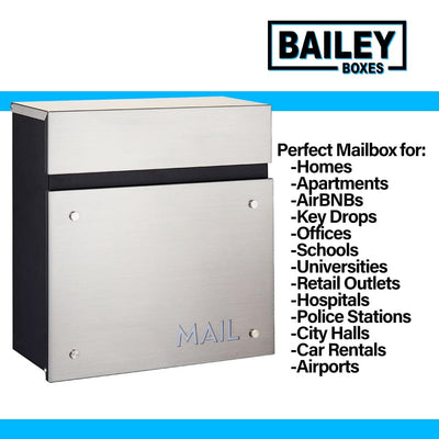 BAILEY BOXES Wall-Mounted Modern Locking Mailbox from Bailey Boxes: Enhance Your Home with The Dalton - 14.25" H x 14" W x 5.75" D. Elevate Your Space with This Stylish and Secure Addition.