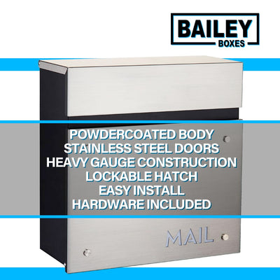 BAILEY BOXES Wall-Mounted Modern Locking Mailbox from Bailey Boxes: Enhance Your Home with The Dalton - 14.25" H x 14" W x 5.75" D. Elevate Your Space with This Stylish and Secure Addition.