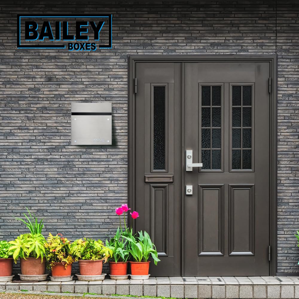 BAILEY BOXES Wall-Mounted Modern Locking Mailbox from Bailey Boxes: Enhance Your Home with The Dalton - 14.25" H x 14" W x 5.75" D. Elevate Your Space with This Stylish and Secure Addition.