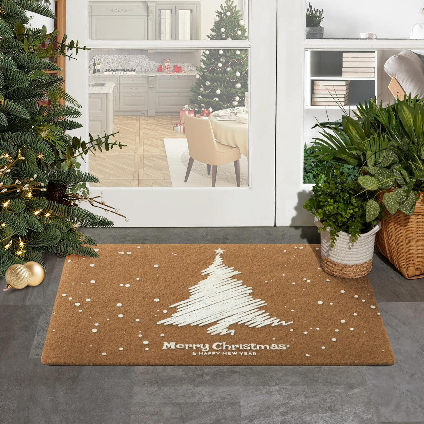 Carvapet Carvapet Christmas Doormat-Glow-in-The-Dark Carpet- Artificial Coir Doormat with Non-Slip Backing for Indoor and Outdoor 17 x 30 inch Front Door Welcome Mat -Christmas Tree