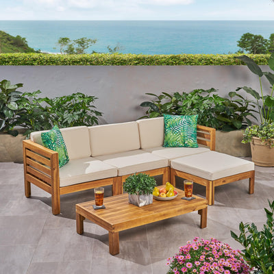 Christopher Knight Home Christopher Knight Home Alice Outdoor 5 Piece Acacia Wood Sofa Set, Teak Finish, Beige