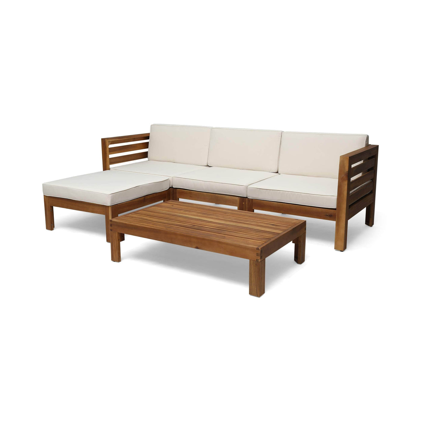 Christopher Knight Home Christopher Knight Home Alice Outdoor 5 Piece Acacia Wood Sofa Set, Teak Finish, Beige