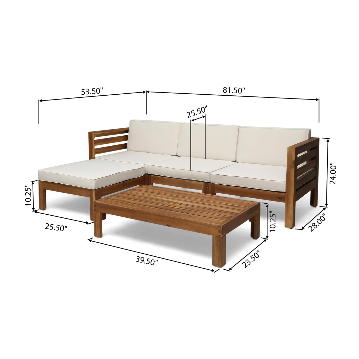 Christopher Knight Home Christopher Knight Home Alice Outdoor 5 Piece Acacia Wood Sofa Set, Teak Finish, Beige