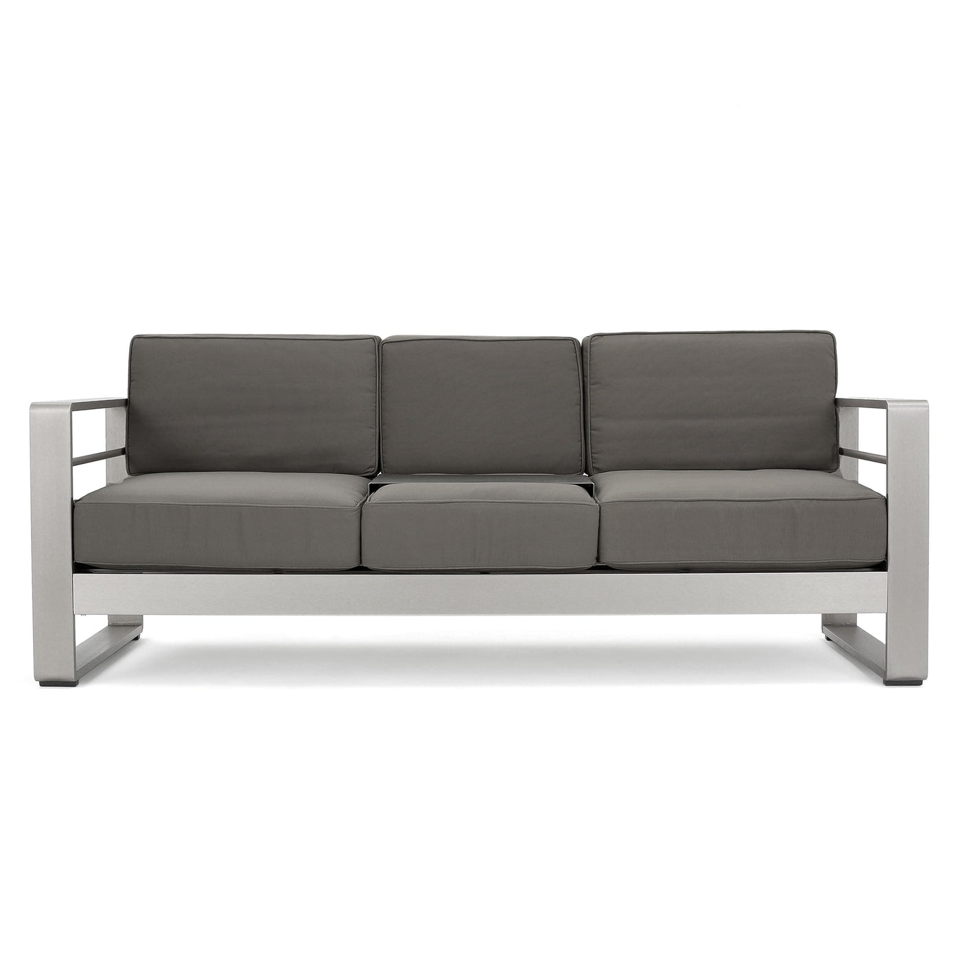 Christopher Knight Home Christopher Knight Home Cape Coral Outdoor 5 Seater Aluminum Sofa Chat Set with 2 Side Tables, 32.00 "W x 27.5 "D x 24.6 "H, Silver + Khaki