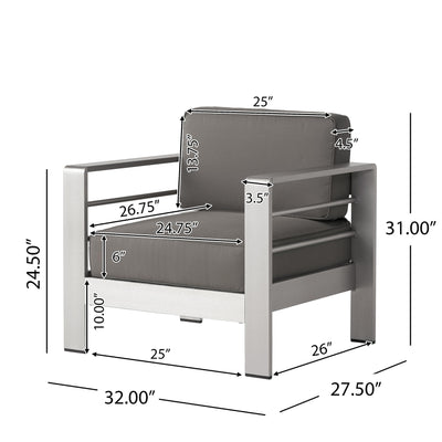 Christopher Knight Home Christopher Knight Home Cape Coral Outdoor 5 Seater Aluminum Sofa Chat Set with 2 Side Tables, 32.00 "W x 27.5 "D x 24.6 "H, Silver + Khaki