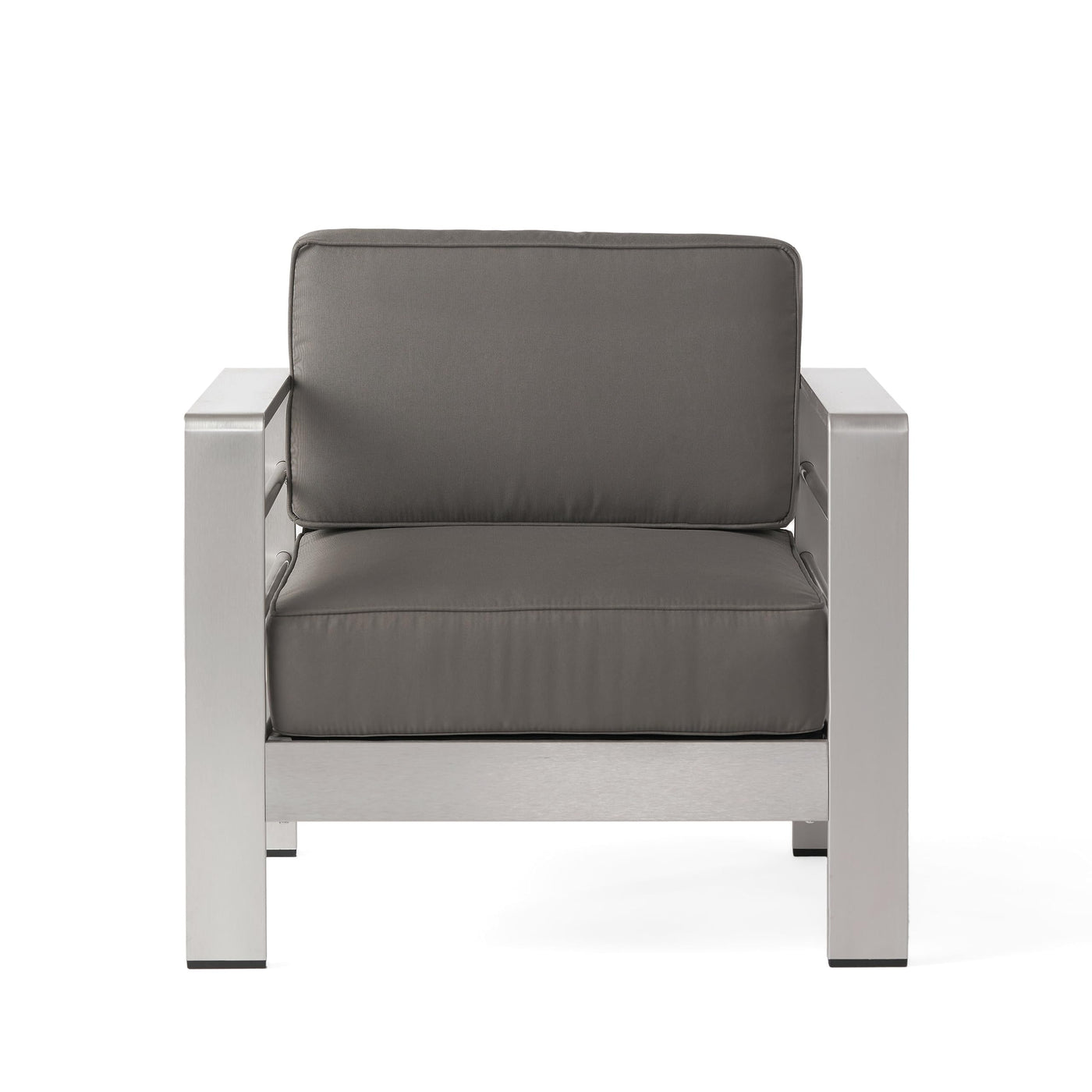 Christopher Knight Home Christopher Knight Home Cape Coral Outdoor 5 Seater Aluminum Sofa Chat Set with 2 Side Tables, 32.00 "W x 27.5 "D x 24.6 "H, Silver + Khaki