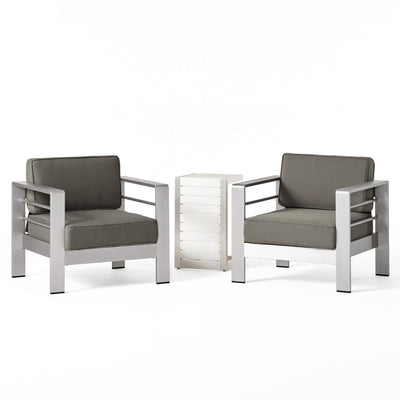 Christopher Knight Home Christopher Knight Home Cape Coral Outdoor Aluminum Club Chairs with Side Table, Khaki / Silver