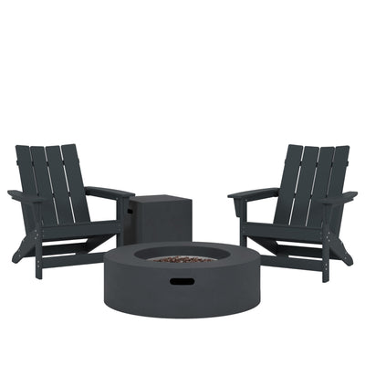 Christopher Knight Home Christopher Knight Home Encino Outdoor Adirondack Chairs and 50,000 BTU Circular Propane Fire Pit, 30.5 "W x 32.5 "D x 37 "H, Black + Dark Gray