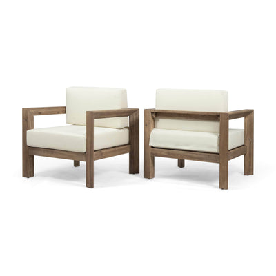 Christopher Knight Home Christopher Knight Home Genser Outdoor Wooden Club Chairs with Cushions (Set of 2), 30.25 "W x 27.5 "D x 24.5 "H, Brown Wash + Beige