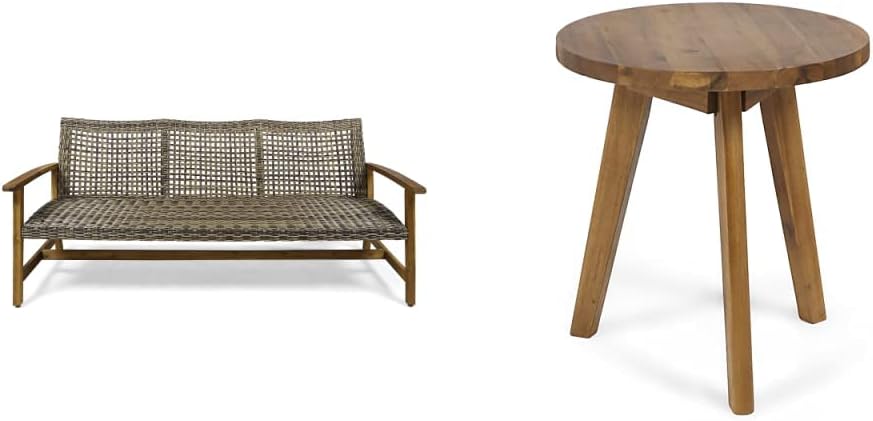 Christopher Knight Home Christopher Knight Home Marcia Outdoor Wicker Sofa + Gino Outdoor Acacia Wood Side Table