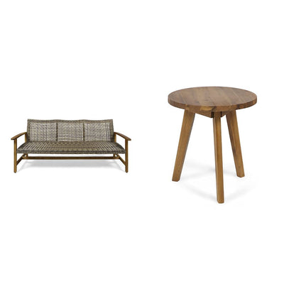 Christopher Knight Home Christopher Knight Home Marcia Outdoor Wicker Sofa + Gino Outdoor Acacia Wood Side Table