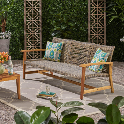 Christopher Knight Home Christopher Knight Home Marcia Outdoor Wicker Sofa + Gino Outdoor Acacia Wood Side Table