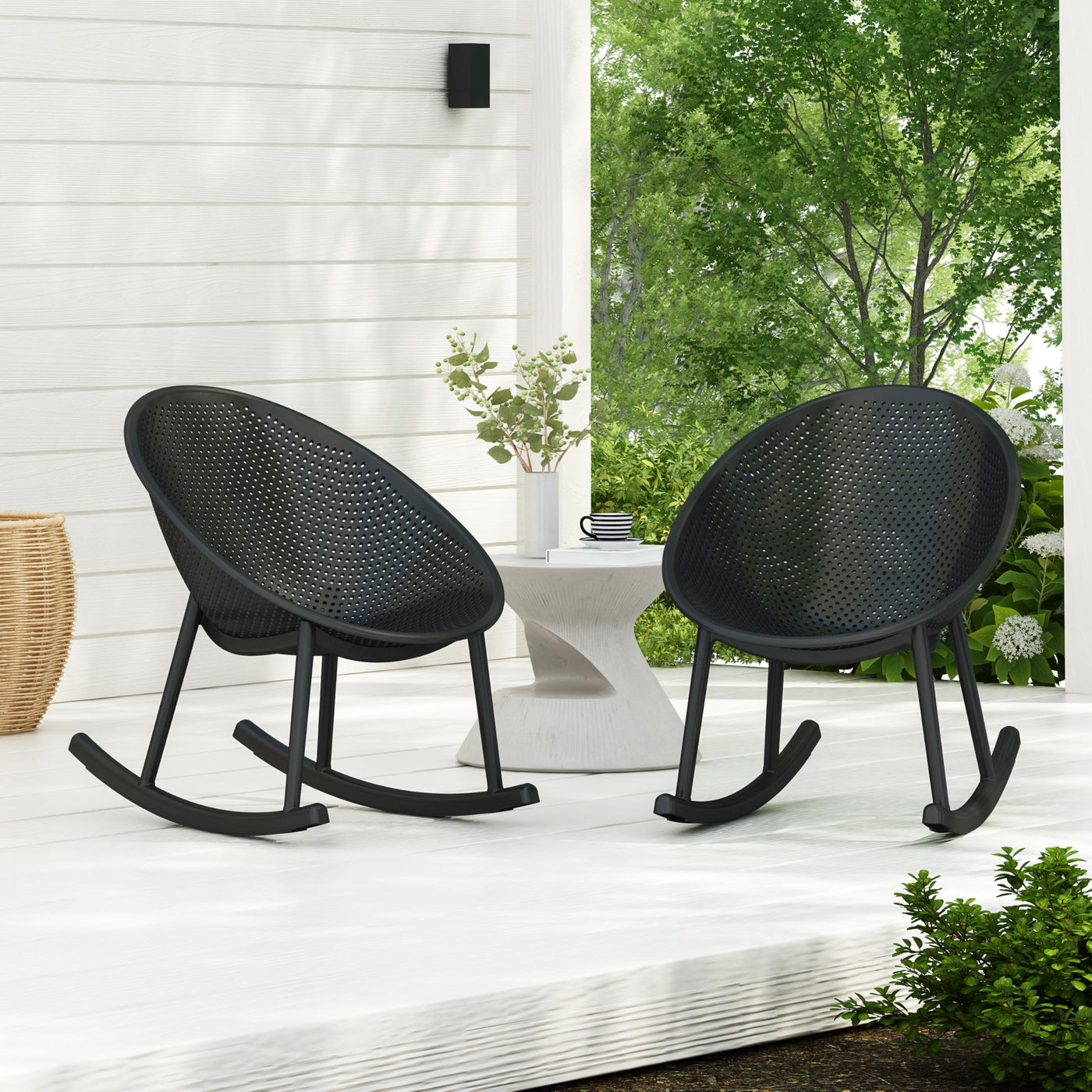 Christopher Knight Home Christopher Knight Home Modern Black Rocking Chairs Set of 2, Mesh Accent Chairs, Perforated Seating Rocker Chair, Lightweight Rocking Chairs for Living Room, Patio Garden, Balcony, Black