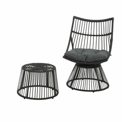 Christopher Knight Home Christopher Knight Home Outdoor 2 Piece Wicker Patio Furniture Set, Woven Seating Accent Chair,Rattan Chat Set with Club Chair, Side Table and Water Resistant Cushion for Yard and Bistro, Dark Grey