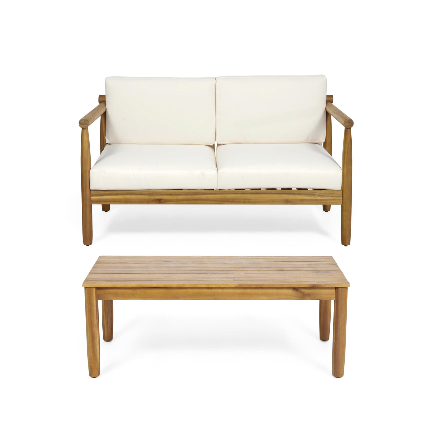 Christopher Knight Home Christopher Knight Home Outdoor Acacia Wood Loveseat and Coffee Table with Cushions, Teak and Cream