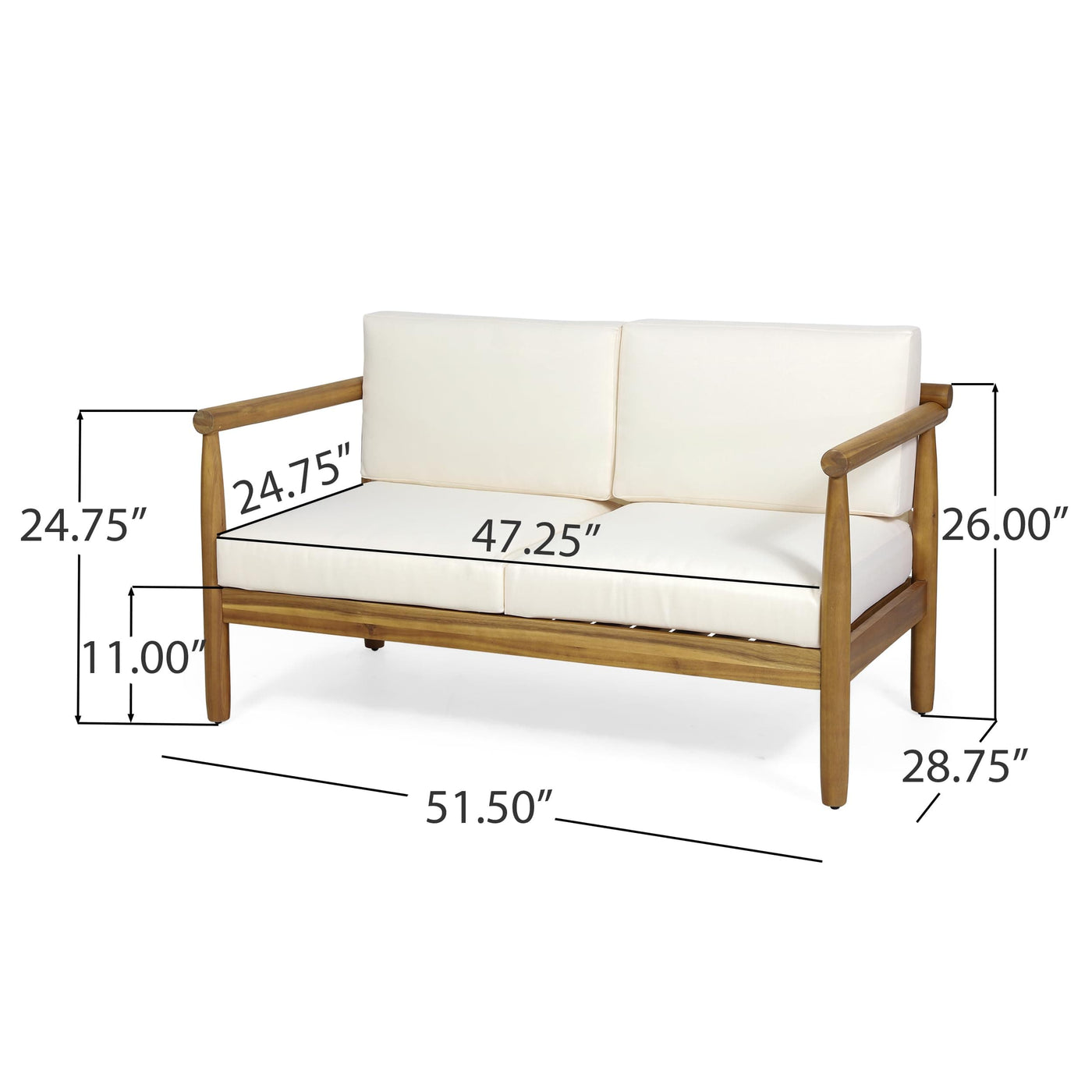 Christopher Knight Home Christopher Knight Home Outdoor Acacia Wood Loveseat and Coffee Table with Cushions, Teak and Cream