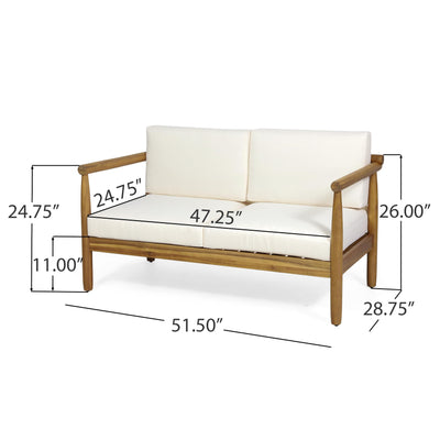 Christopher Knight Home Christopher Knight Home Outdoor Acacia Wood Loveseat and Coffee Table with Cushions, Teak and Cream