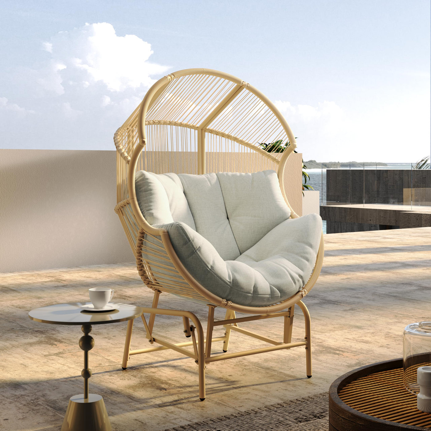 Christopher Knight Home Christopher Knight Home Paolos Outdoor Wicker and Iron Gliding Chair with Water Repellent Cushion, Patio PE Rattan and Iron Frame Rocking Chair, Recliner, Dark Gray