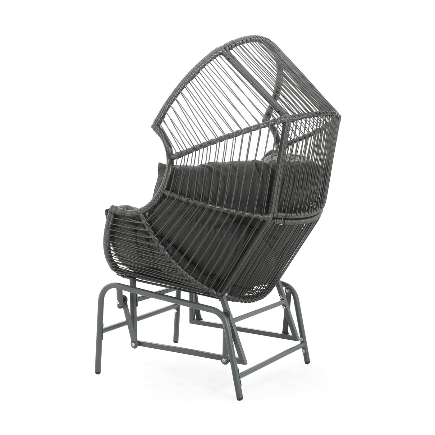 Christopher Knight Home Christopher Knight Home Paolos Outdoor Wicker and Iron Gliding Chair with Water Repellent Cushion, Patio PE Rattan and Iron Frame Rocking Chair, Recliner, Dark Gray