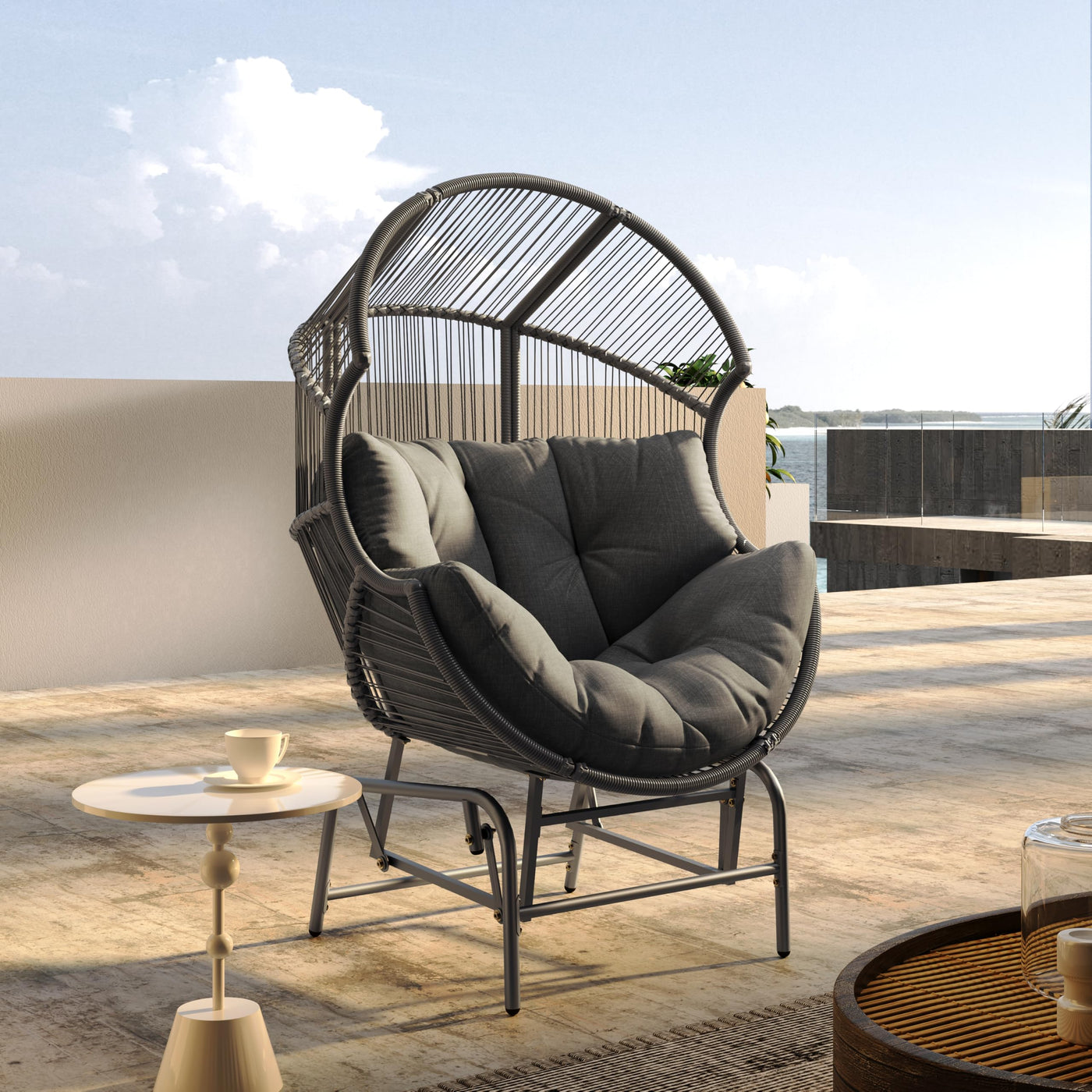 Christopher Knight Home Christopher Knight Home Paolos Outdoor Wicker and Iron Gliding Chair with Water Repellent Cushion, Patio PE Rattan and Iron Frame Rocking Chair, Recliner, Dark Gray